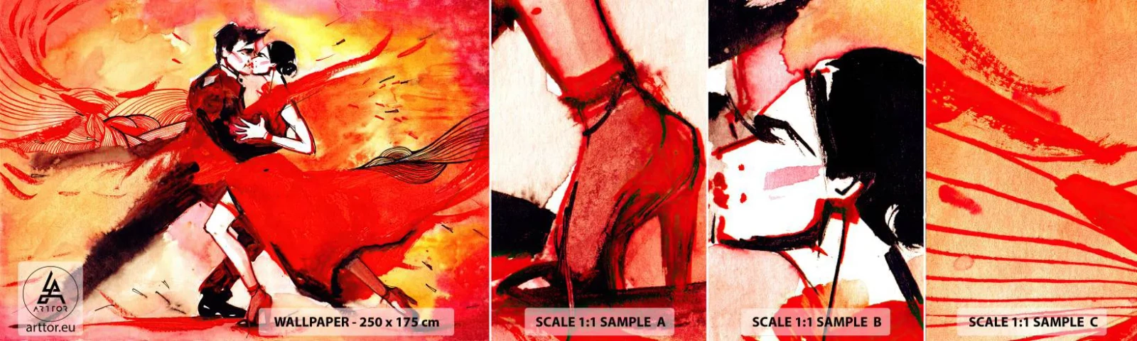 Fotobehang Staaltje Standard Eco - Het paarse ritme van passie - Abstractie, Dans, Tango - 100x30 cm