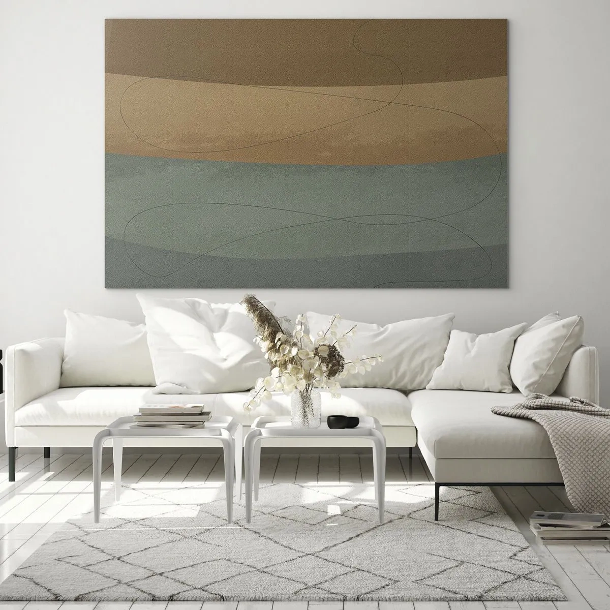 Schilderen op glas - Abstracte strepen in aardse tinten - 70x50cm - Horizontale compositie - Moderne wanddecoratie voor woonkamer en slaapkamer ARTTOR