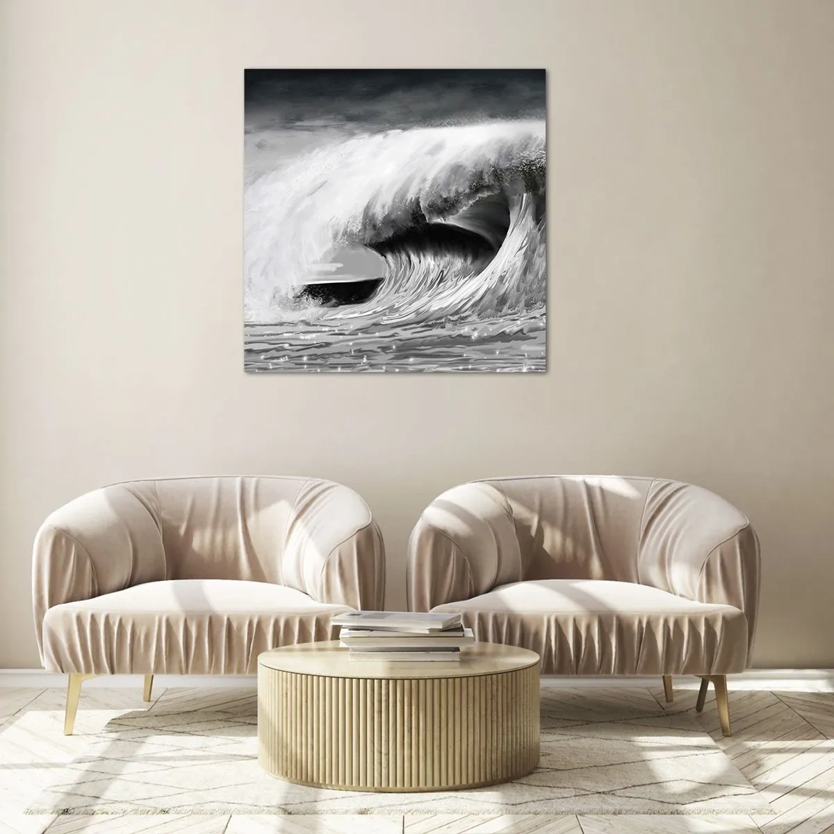 Schilderen op glas - De woede van de oceaan - 70x70 cm