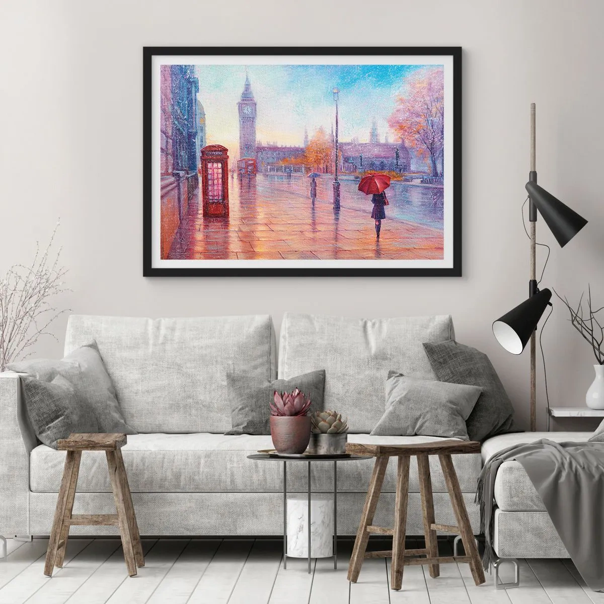 Poster in een zwarte lijst - Herfstdag in Londen - 50x40 cm