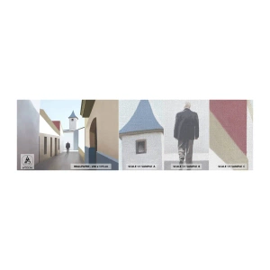 Fotobehang Monster Premium Canvas - Een zonnige wandeling - Pastel, Gebouwen, Architectuur - 100x30 cm
