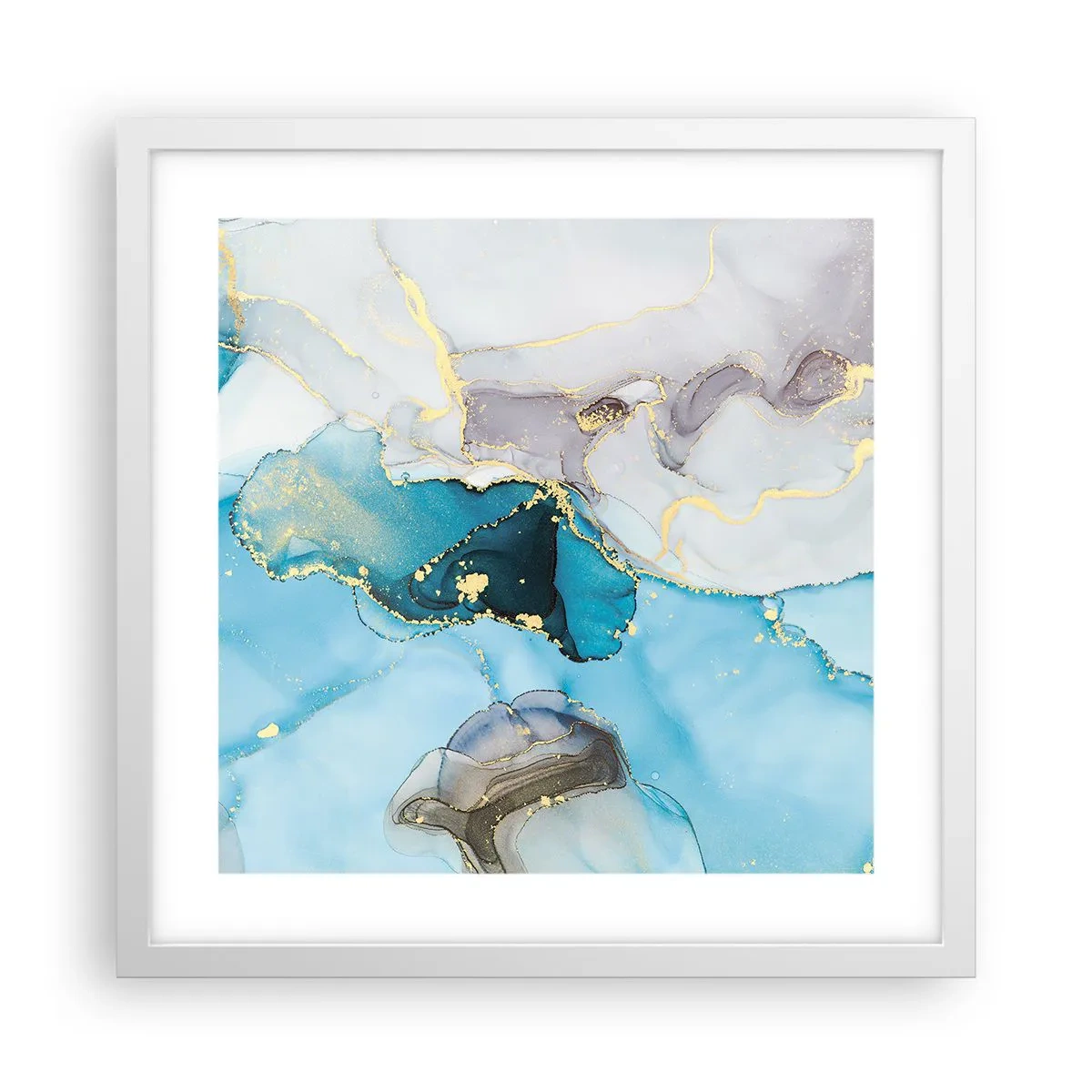 Poster in een witte lijst - Een studie van de ontmoeting van grijs en turkoois - 40x40 cm