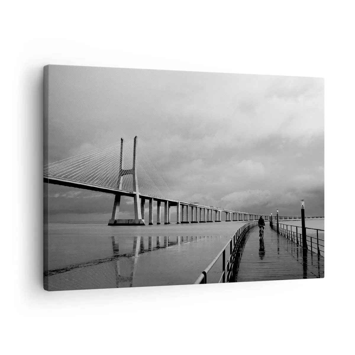 Schilderen op canvas - Een hangbrug over het water in zwart-wit - 70x50cm - Gun iedereen wat hij verdient. - Moderne wanddecoratie voor woonkamer en slaapkamer ARTTOR