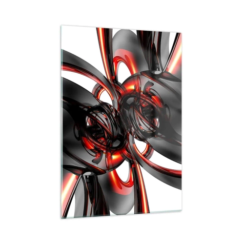 Schilderen op glas - Beweging in grafiet en rood - 50x70 cm