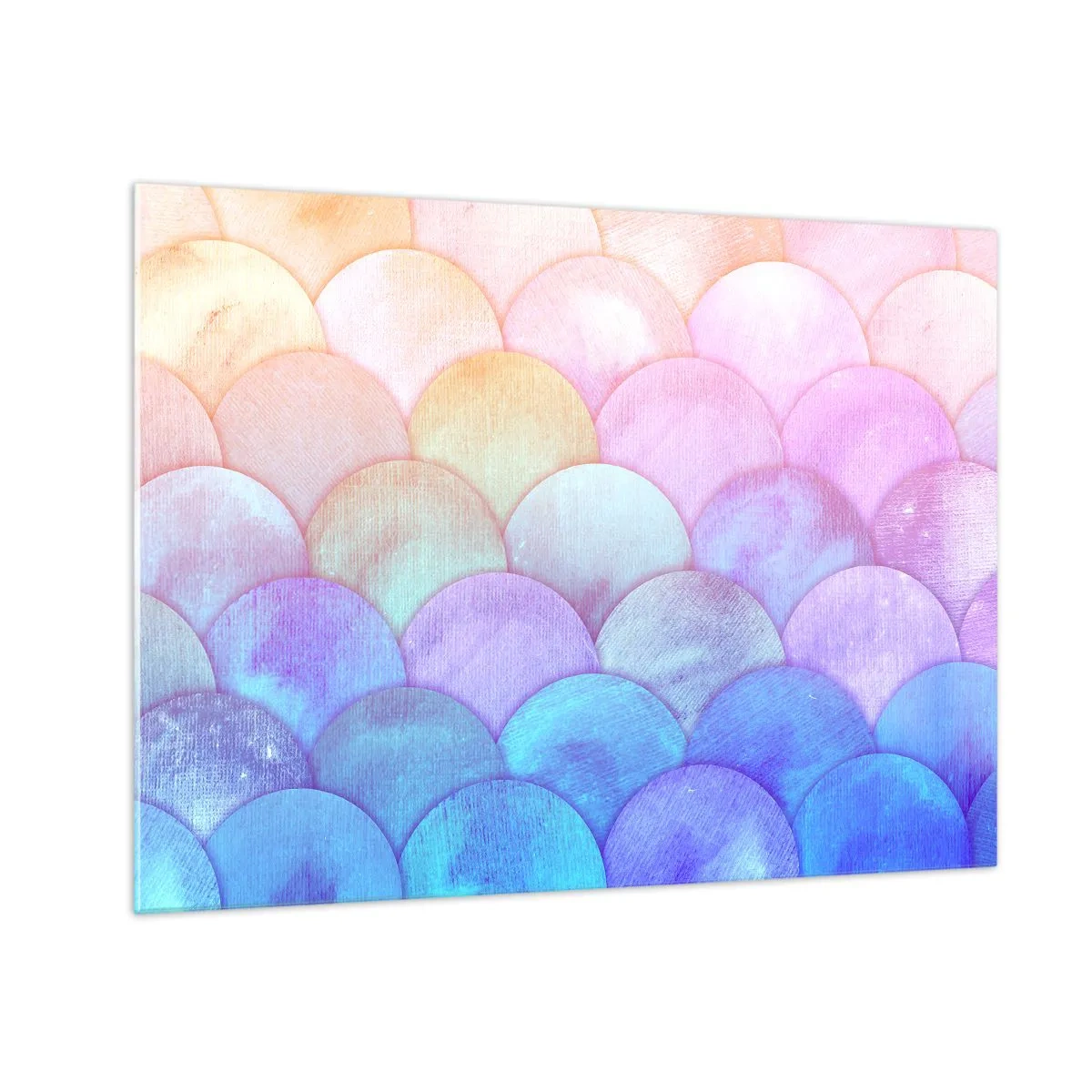 Schilderen op glas - Parelschubben in pasteltinten van roze, blauw en paars - 70x50cm - Parel schaal - Moderne wanddecoratie voor woonkamer en slaapkamer ARTTOR