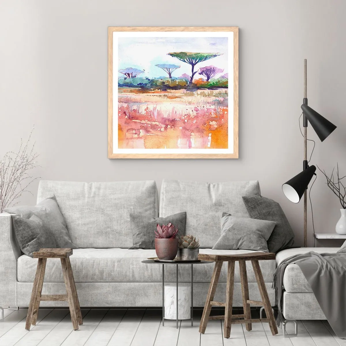 Een poster in een licht eiken lijst - Savanne kleuren - 60x60 cm