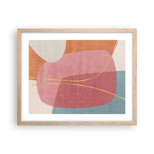 Een poster in een licht eiken lijst - Pastelkleurcompositie met gouddraad - 50x40 cm