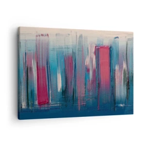 Schilderen op canvas - Abstracte verticale vormen in tinten blauw en rood - 70x50cm - Verticale compositie in blauw en rood - Moderne wanddecoratie voor woonkamer en slaapkamer ARTTOR