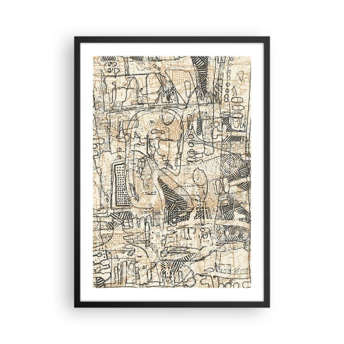 Poster in een zwarte lijst - Abstract geometrisch patroon in tinten beige en zwart - 50x70cm - Het wacht om te worden gedecodeerd - Moderne wanddecoratie voor woonkamer en slaapkamer ARTTOR