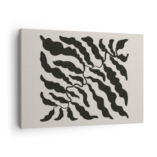 Schilderen op canvas - Takjes met bladeren in zwart op een lichte achtergrond - 70x50cm - Natuur van een vierkant - Moderne wanddecoratie voor woonkamer en slaapkamer ARTTOR