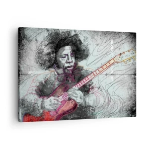 Schilderen op canvas - Artistiek portret van een gitarist in de schetstechniek - 70x50cm - Op de golven van muziek - Moderne wanddecoratie voor woonkamer en slaapkamer ARTTOR