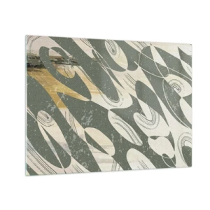 Schilderen op glas - Een groene en beige compositie met dynamische organische vormen - 70x50cm - Ritmische abstractie - Moderne wanddecoratie voor woonkamer en slaapkamer ARTTOR