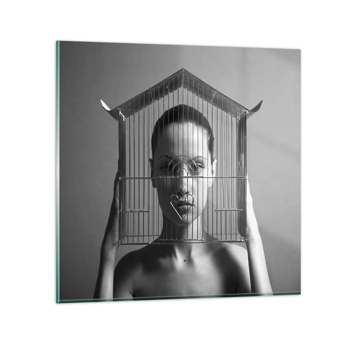 Schilderen op glas - Een ietwat surrealistisch portret - 40x40 cm