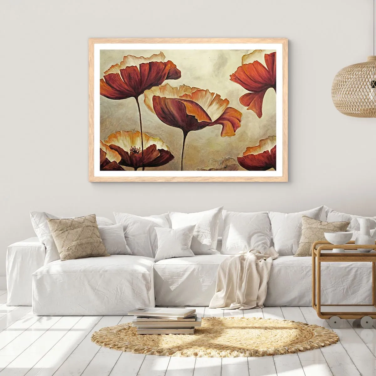 Een poster in een licht eiken lijst - Golvend weiland - 100x70 cm