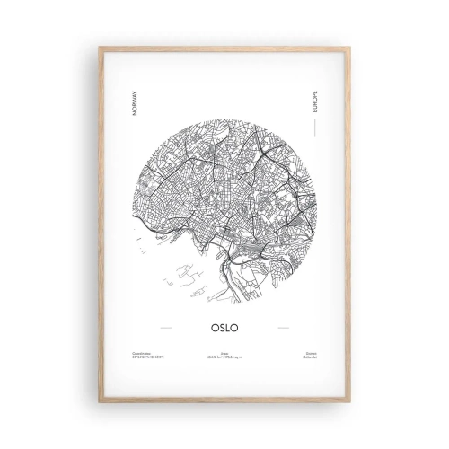 Een poster in een licht eiken lijst - Anatomie van Oslo - 70x100 cm