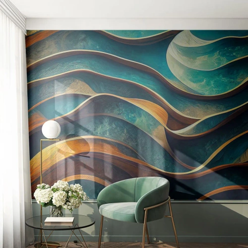 Fotobehang Premium Canvas - Meanders van blauw - Golven, Abstractie, Driedimensionaal - 250x175 cm