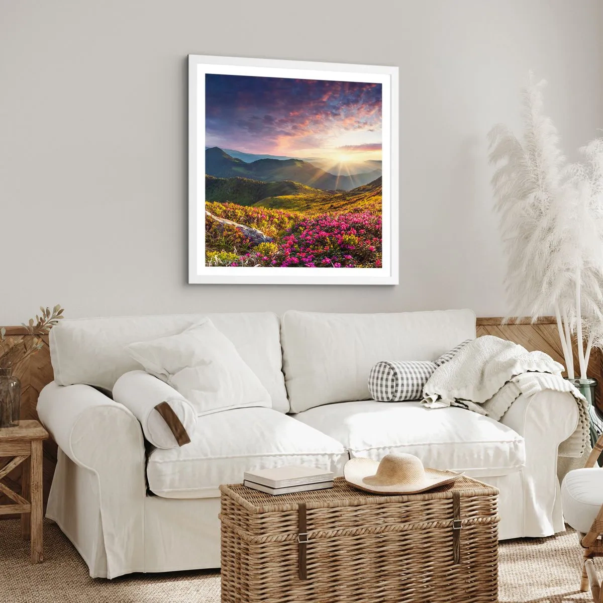 Poster in een witte lijst - Frisheid in de ochtend in de bergen - 40x40 cm