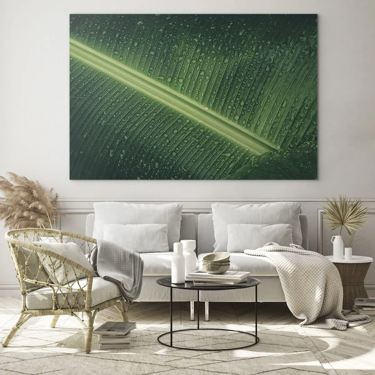 Schilderen op glas - De structuur van groen - 100x70 cm