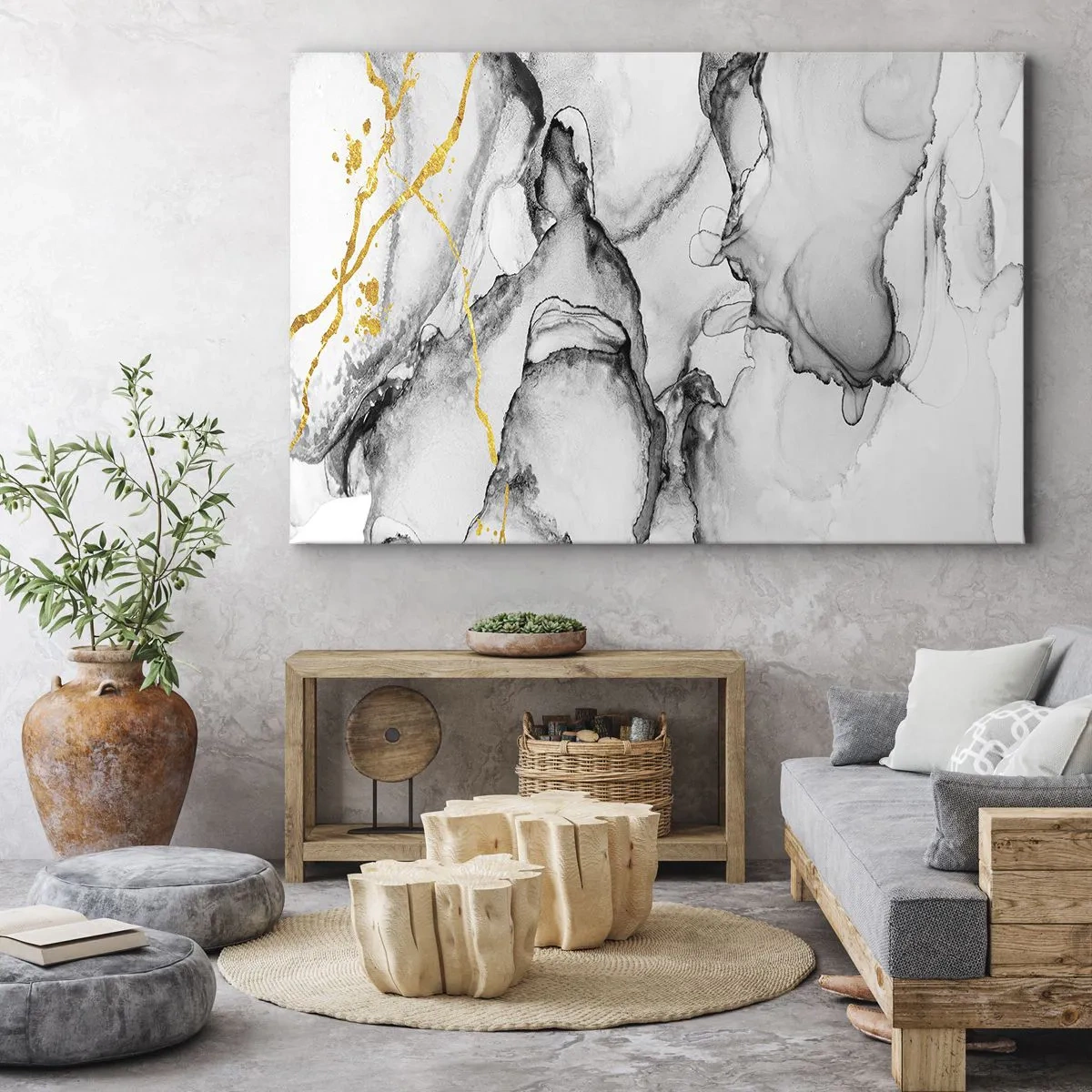 Schilderen op canvas - Compositie met een gouden motief - 120x80 cm