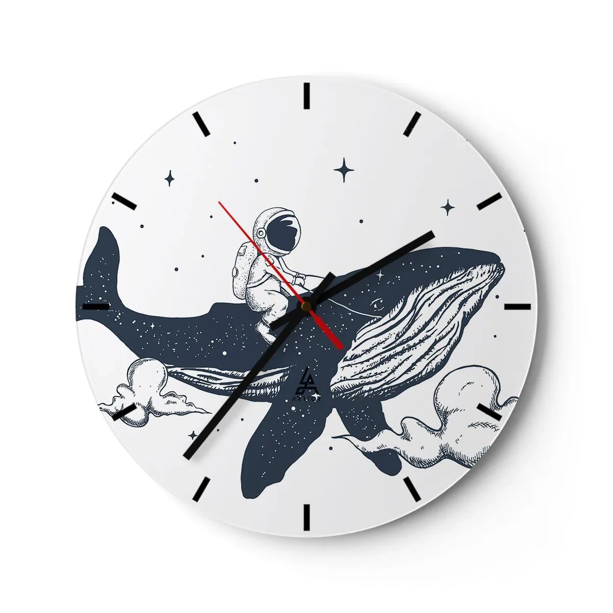 Wandklok - Klok - Astronaut rijdt op een walvis in de ruimte - 30x30cm - Ruimte avontuur - Moderne wanddecoratie voor woonkamer, keuken en slaapkamer ARTTOR