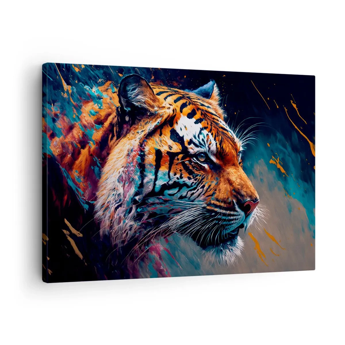 Schilderen op canvas - Portret van een tijger in dynamische, abstracte kleuren - 70x50cm - Wilde schoonheid - Moderne wanddecoratie voor woonkamer en slaapkamer ARTTOR
