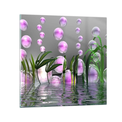 Schilderen op glas - Een reflecterende compositie van lichtheid en leven - 70x70 cm