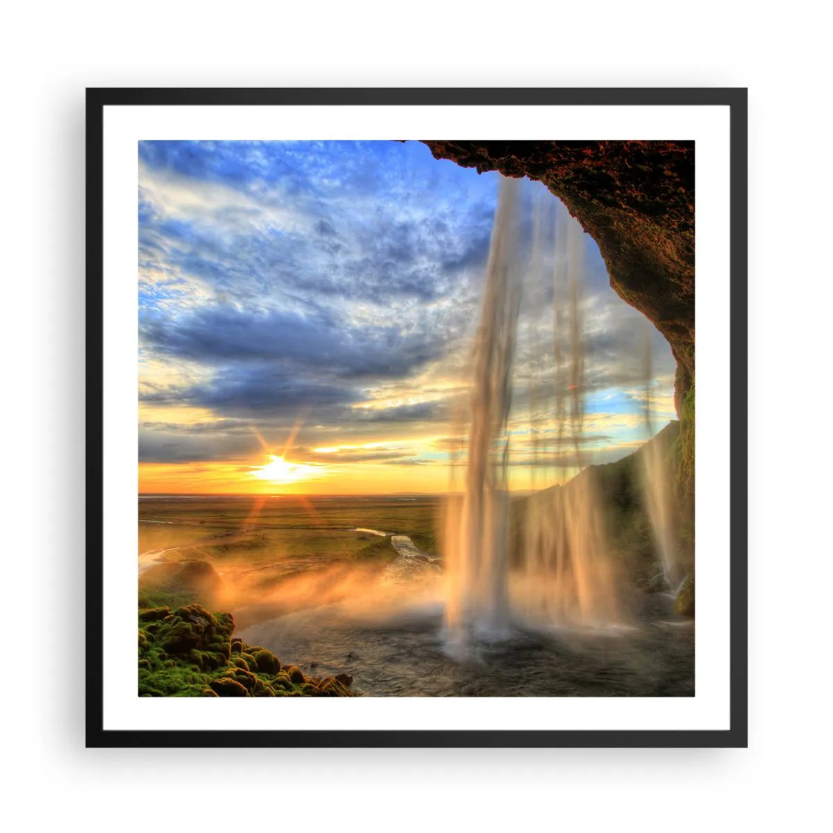 Poster in een zwarte lijst - De wereld achter een sluier van druppels - 60x60 cm