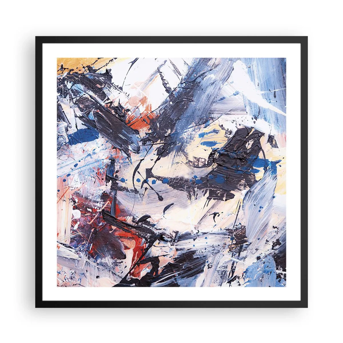 Poster in een zwarte lijst - Gekke dans van abstractie - 60x60 cm