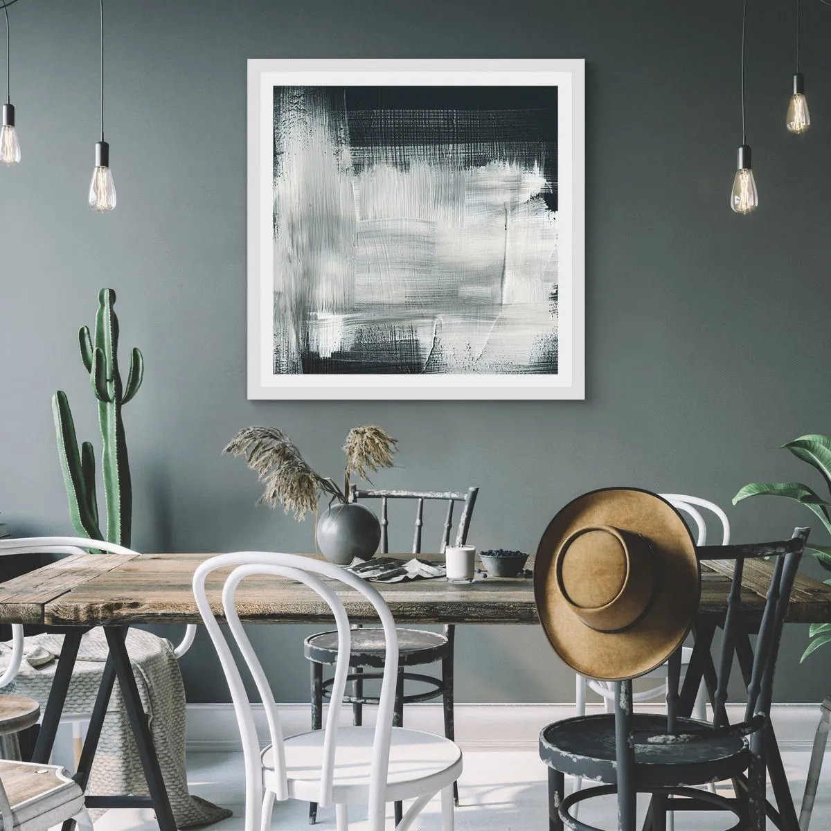 Poster in een witte lijst - Geweven van verticaal en horizontaal - 60x60 cm