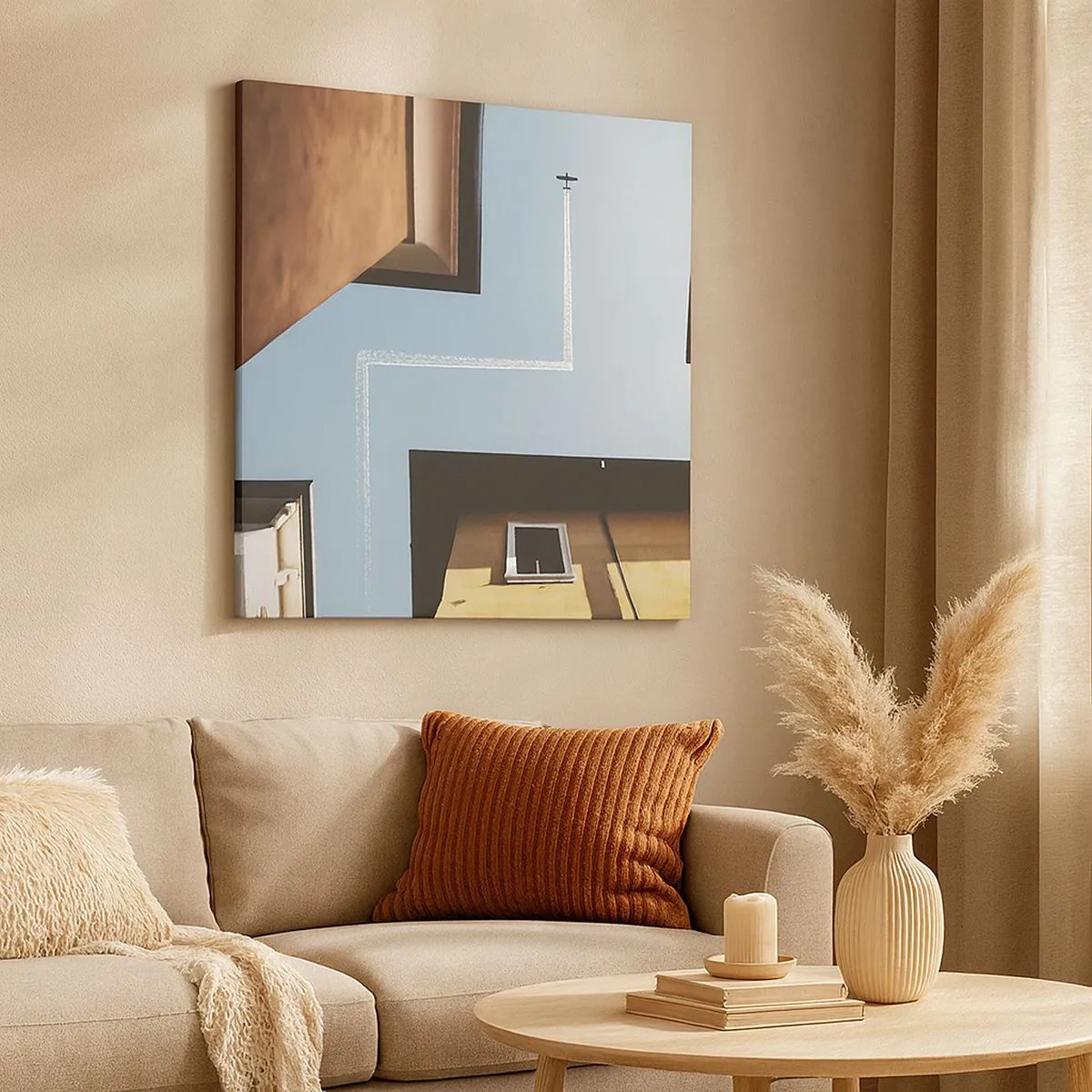 Schilderen op canvas - Boven het doolhof van de stad - 30x30 cm