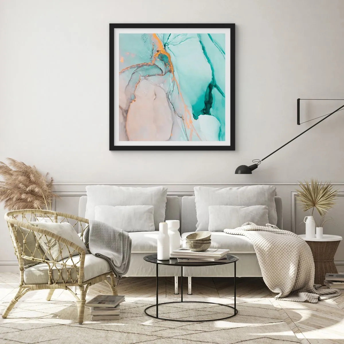 Poster in een zwarte lijst - Een dans van vormen en kleuren - 60x60 cm