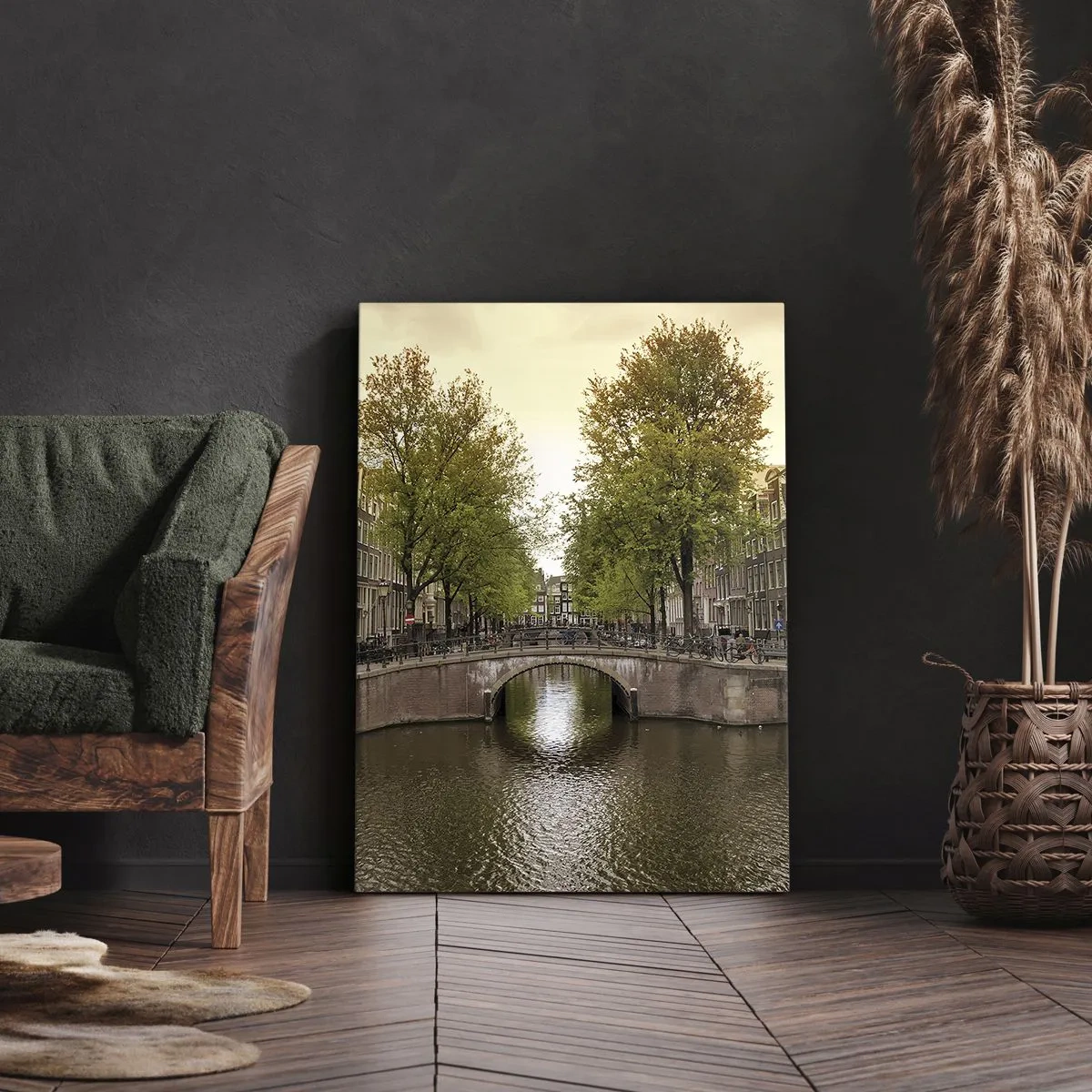Schilderen op canvas - Met de boot of met de fiets? - 70x100 cm