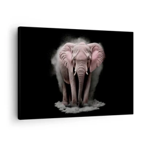 Schilderen op canvas - Een artistieke interpretatie van een roze olifant op een zwarte achtergrond - 70x50cm - Denk niet aan een roze olifant! - Moderne wanddecoratie voor woonkamer en slaapkamer ARTTOR