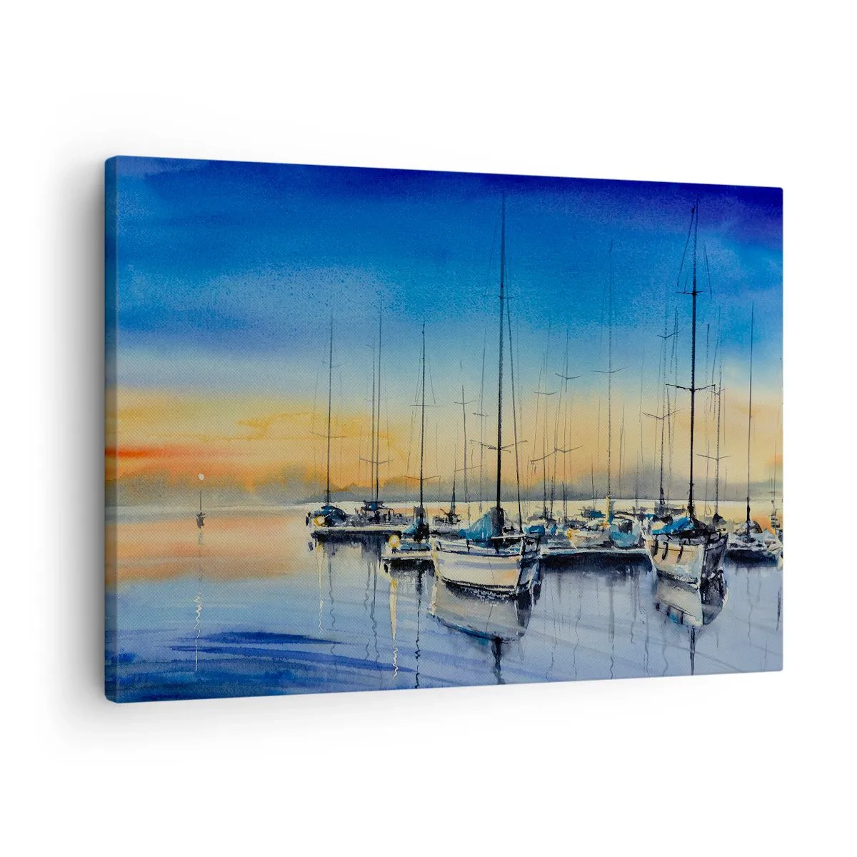 Schilderen op canvas - Jachthaven bij zonsondergang met weerspiegelingen op het water - 70x50cm - Einde van een goede dag - Moderne wanddecoratie voor woonkamer en slaapkamer ARTTOR