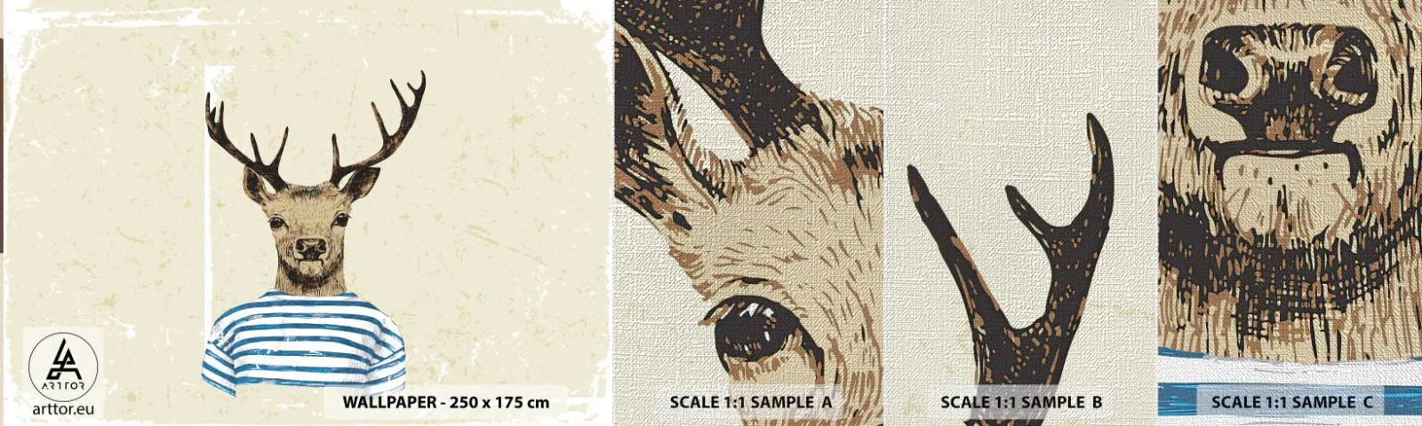 Fotobehang Monster Premium Canvas - Omdat ik van gestreepte t-shirts hou! - Abstractie, Hert, Deel - 100x30 cm