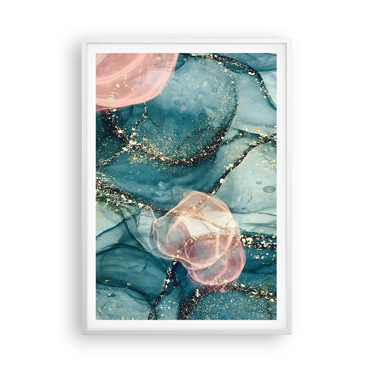 Poster in een witte lijst - Zijdeblauw, tule roze - 70x100 cm