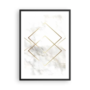 Poster in een zwarte lijst - Geometrie in gouden lijnen op een marmeren achtergrond - 50x70cm - Een uitzicht tot in het oneindige - Moderne wanddecoratie voor woonkamer en slaapkamer ARTTOR