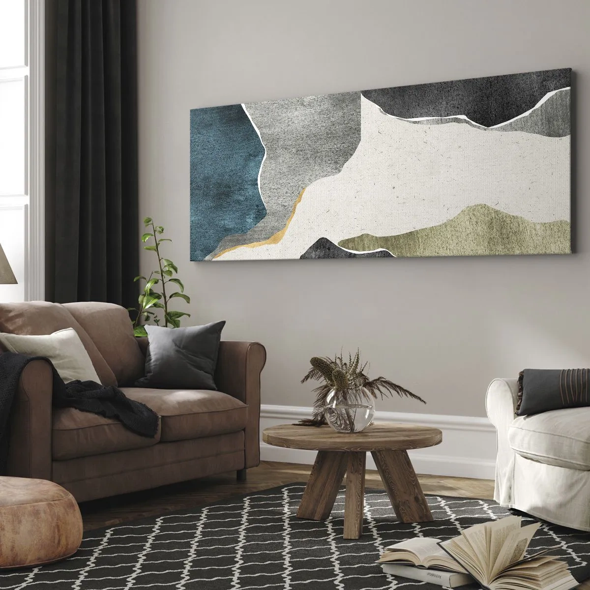 Schilderen op canvas - Mozaïekcompositie met gouddraad - 120x50 cm