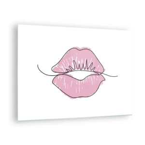 Schilderen op glas - Abstract beeld van lippen in tinten roze en zwart - 70x50cm - Klaar om te kussen? - Moderne wanddecoratie voor woonkamer en slaapkamer ARTTOR