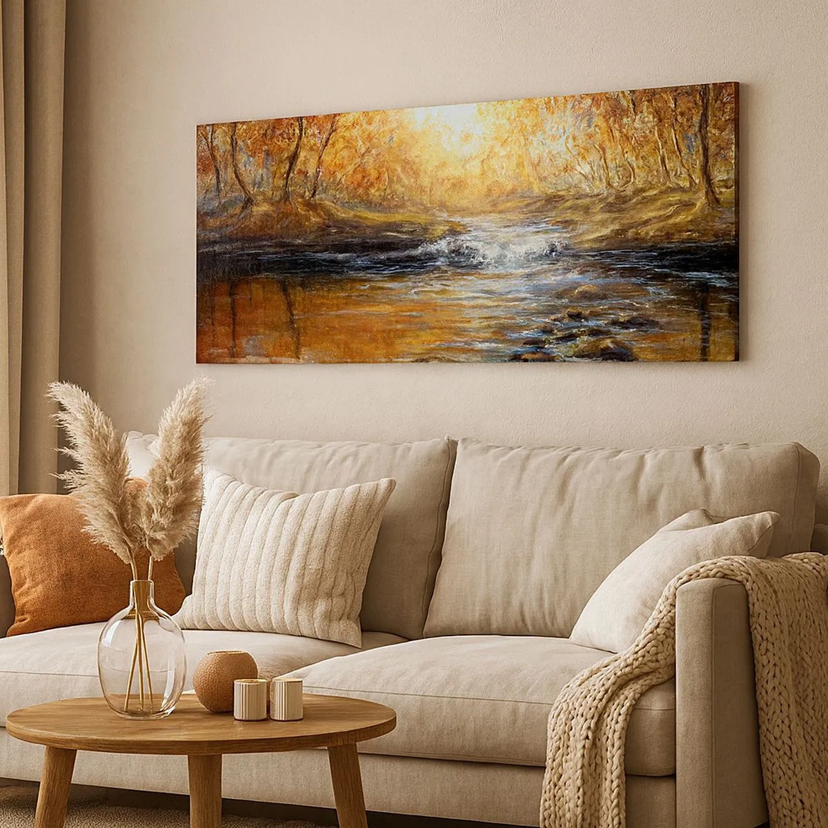 Schilderen op canvas - De gouden stroom - 100x40 cm