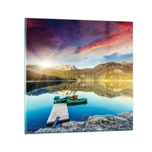 Schilderen op glas - Over het water zo glad als een spiegel - 70x70 cm