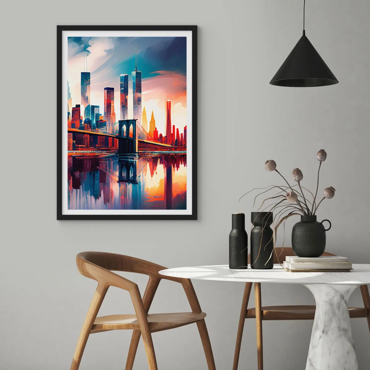Poster in een zwarte lijst - Een droomachtig New York - 70x100 cm