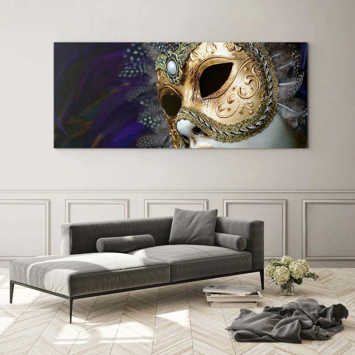 Schilderen op glas - Venetiaans portret in goud - 100x40 cm