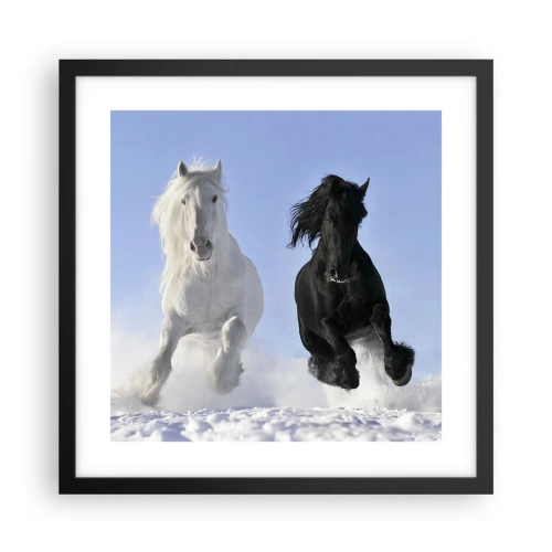 Poster in een zwarte lijst - Zwart-wit galop - 40x40 cm