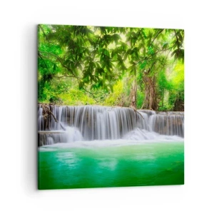 Schilderen op canvas - Een waterval in het groen - 50x50 cm