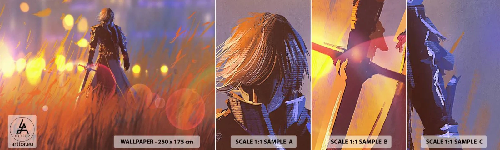 Fotobehang Staaltje Standard Eco - Dolende ridder - Abstractie, Fantasie, Strijder - 100x30 cm