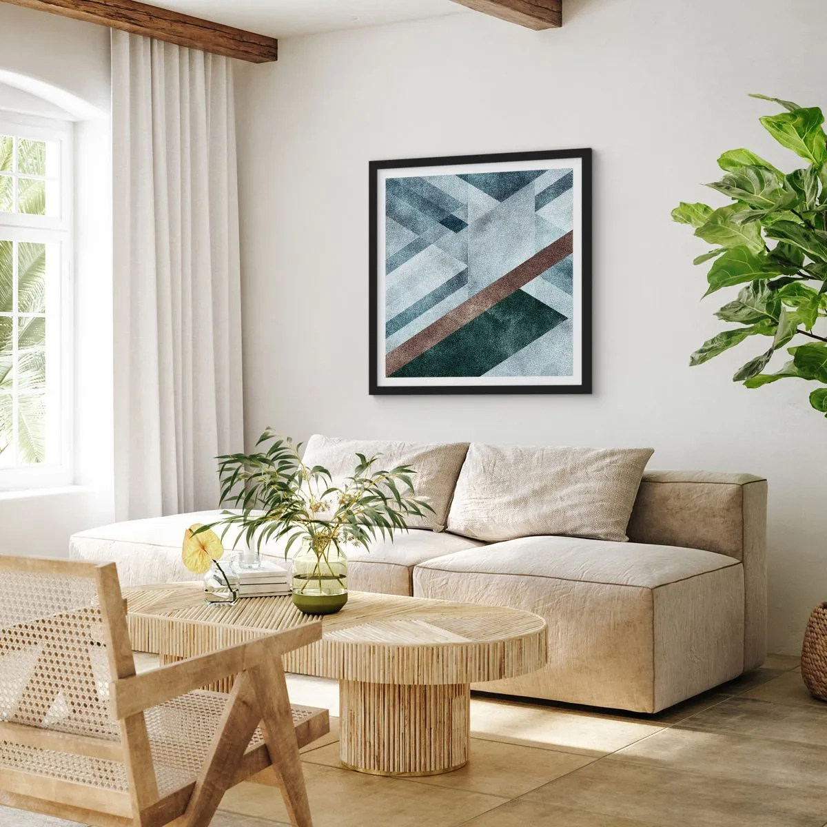 Poster in een zwarte lijst - Verfijnde elegantie van geometrie - 50x50 cm