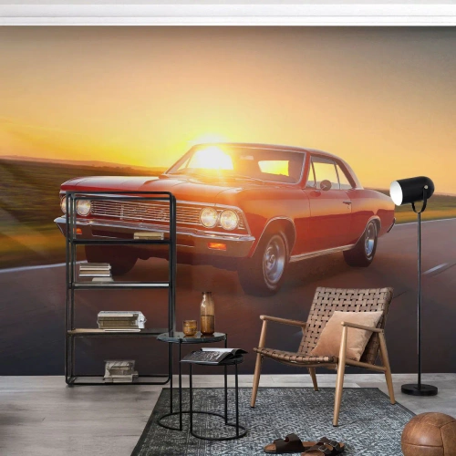 Fotobehang Premium Sand - Verlangen is rood - Auto, Reis, Vintage - 150x105 cm