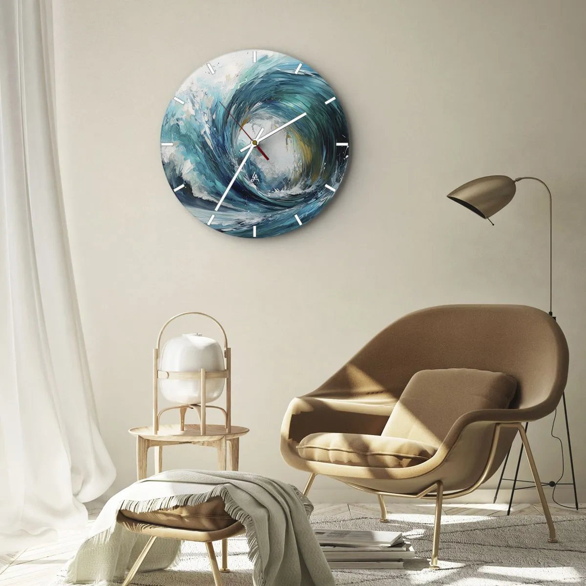 Wandklok - Klok - Een dynamische zeegolf die in turquoise kleuren wervelt - 30x30cm - Zeeportaal - Moderne wanddecoratie voor woonkamer, keuken en slaapkamer ARTTOR