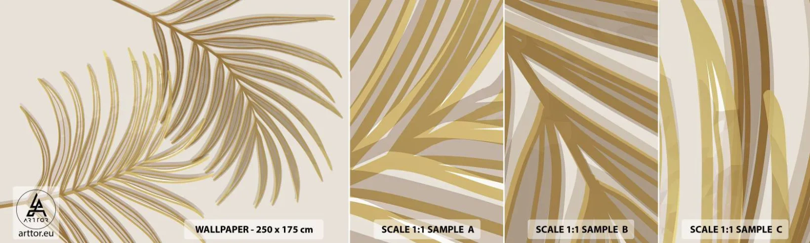 Fotobehang Staaltje Standard Eco - Gouden Palm! - Abstractie, Palmblad, Grafisch - 100x30 cm